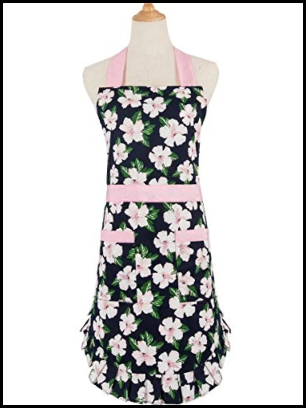 Cotton Adjustable Bib Apron with Pockets for Cooking Baking
